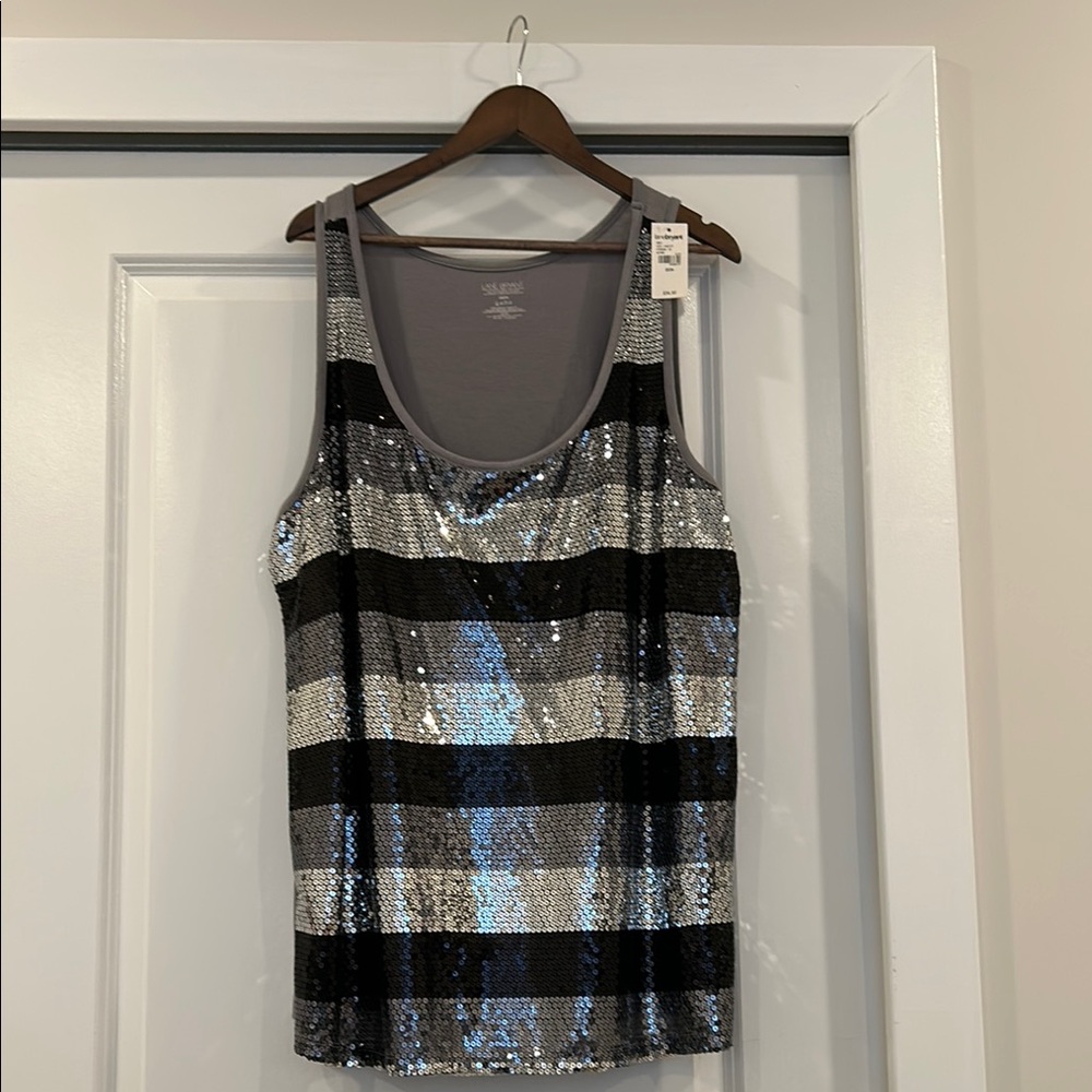 Lane Bryant Silver Black Sequin Tank Top